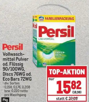 Metro Persil Vollwasch-mittel Pulver od. Flüssig 90/100WG, Discs 76WG od. Eco Bars 72WG Angebot