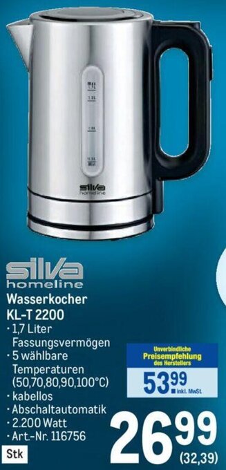 Metro Silva Wasserkocher KL-T 2200 Angebot