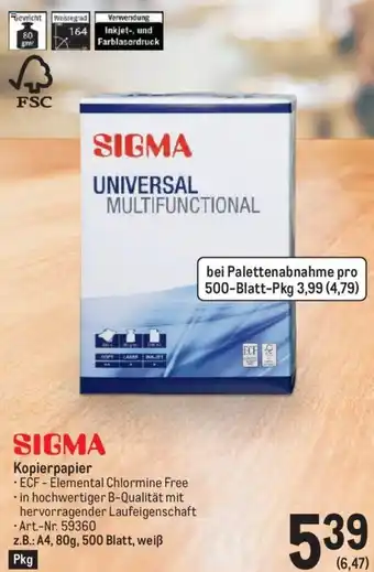 Metro Sigma Kopierpapier Angebot