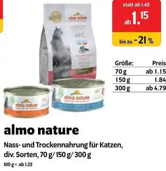 Das Futterhaus almo Nature Nass-und Trockennahrung für Katzen 70g/150g/300g Angebot