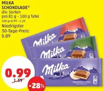 PENNY Milka Schokolade 81 g- 100 g Angebot