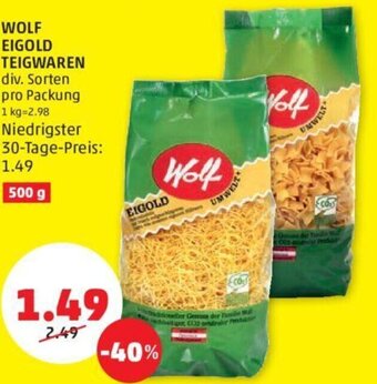 PENNY wolf Eigold Teigwaren 500g Angebot