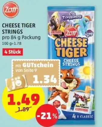 PENNY Zott Cheese Tiger Strings 84 g Angebot