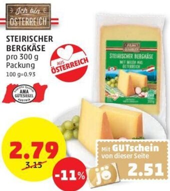 PENNY Steirischer Bergkäse 300 g Angebot