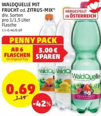 PENNY Waldquelle mit Frucht od. Zitrus-Mix 1/1,5 Liter Angebot