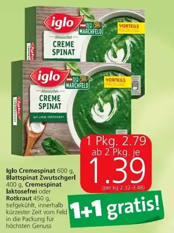 Spar Iglo Cremespinat 600g, Blattspinat Zwutschgerl 400 g, Cremespinat Laktosefrei Angebot