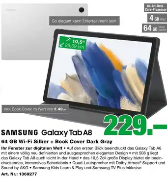 EP Samsung Galaxy Tab A8 64GB Wi-Fi Silber + Book Cover Dark Gray Angebot