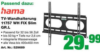 EP hama TV-Wandhalterung 11757 WH FIX Slim Gr.L Angebot
