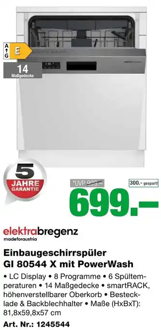 EP elektrabregenz Einbaugeschirrspüler GI 80544 x mit PowerWash Angebot