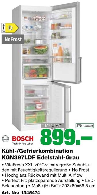 EP Bosch Kühl-/Gefrierkombination KGN397LDF Edelstahl-Grau Angebot