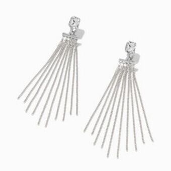 Claire's Silver 3 crystal chain fringe clip-on drop earrings Angebot
