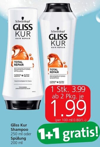 Spar Gliss Kur Shampoo 250 ml, Spülung 200 ml Angebot