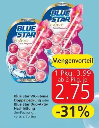 Spar Blue Star Wc- Steine Doppelpackung oder Blue Star Duo-Aktiv Nachfüllung 3er- Packung Angebot