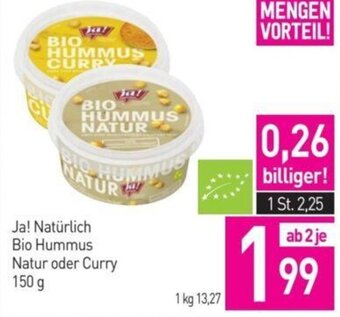 Sutterlüty Ja! Natürlich Bio Hummus Natur oder Curry 150 g Angebot