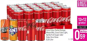 Sutterlüty Coca Cola, Fanta Orange, Mezzo Mix, Coca Cola Light, Sprite Full Sugar oder  Coke Zero Dose 0,33 Liter Angebot