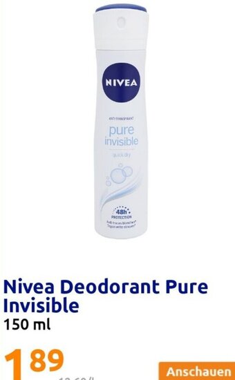 Action Nivea Deodorant Pure Invisible 150ml Angebot