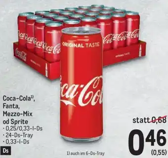 Metro Coca-Cola, Fanta, Mezzo-Mix od Sprite 0,33-l Angebot