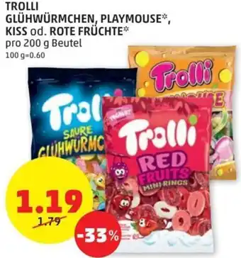 PENNY Trolli Glühwürmchen, Playmouse, Kiss od. Rote Früchte 200 g Angebot