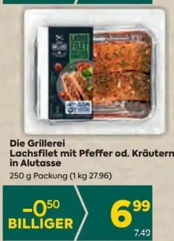 Billa Die Grillerei Lachsfilet mit Pfeffer od. Kräuterr in Alutasse 250 g Angebot