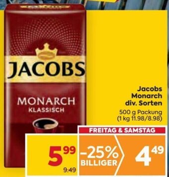 Billa Jacobs Monarch div. Sorten 500 g Angebot