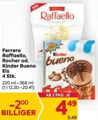 Billa Ferrero Raffaello, Rocher od. Kinder Bueno Eis 4 Stk. Angebot