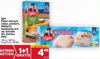 Billa Iglo Polar-Dorsch natur, paniert, Müllerin, Serbische Art od. Scholle div. Sorten MSC 225g-400g Angebot