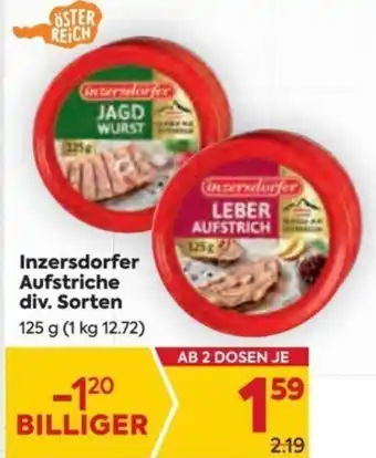 Billa Inzersdorfer Aufstriche div. Sorten 125 g Angebot