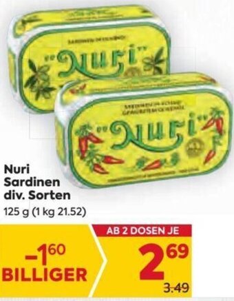 Billa Nuri Sardinen div. Sorten 125 g Angebot