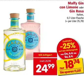 Interspar Malfy Gin con Limone oder Gin Rosa 0,7 Liter Angebot