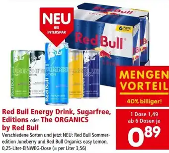 Interspar Red Bull Energy Drink, Sugarfree, Editions oder The Organics by Red Bull 0,25-Liter Angebot