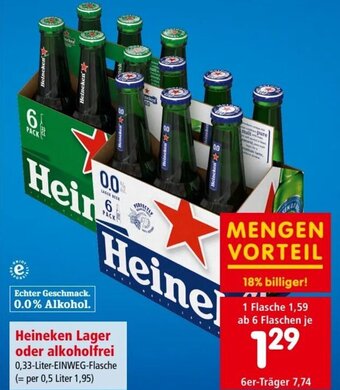 Interspar Heineken Lager oder Alkoholfrei 0,33-Liter Angebot