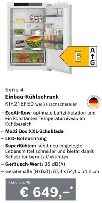 Expert Einbau-Kühlschrank KIR21EFE0 Angebot