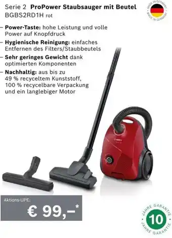 Expert ProPower Staubsauger mit Beutel BGBS2RD1H rot Angebot