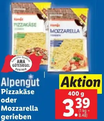 Lidl Alpenhur Pizzakäse oder Mozzarella gerieben 400 g Angebot