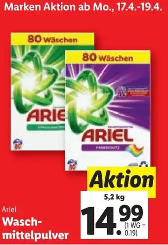 Lidl Ariel Waschmittelpulver 5,2 kg Angebot