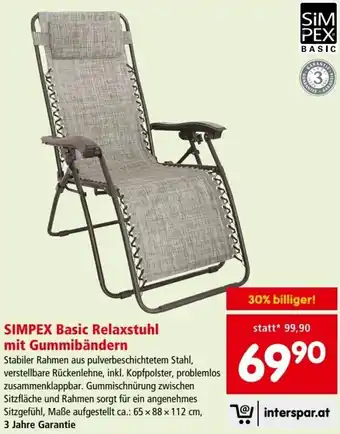 Interspar Simpex Basic Relaxstuhl mit Gummibändern 65 x 88 x 112 cm Angebot