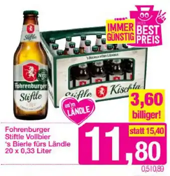Sutterlüty Fohrenburger Stiftle Vollbier 's Bierle Fürs Ländle 20 x 0,33 Liter Angebot