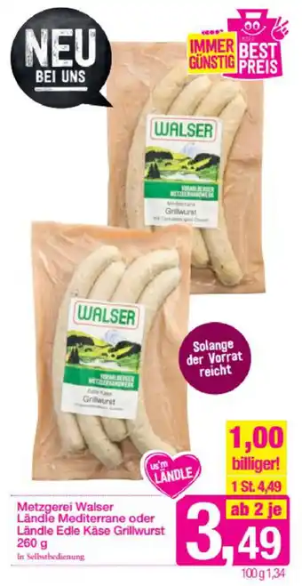 Sutterlüty Metzgerei Walser Ländle Mediterrane Oder Lädle Edle Käse Grillwurst 260g Angebot