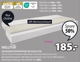 JYSK Wellpur Schaumstoffmatratze Gold F30 90 x 190/200 cm Angebot