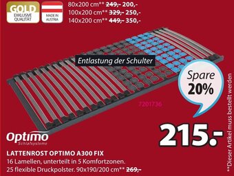 JYSK Lattenrost Optimo A300 Fix 90x190/200 cm Angebot