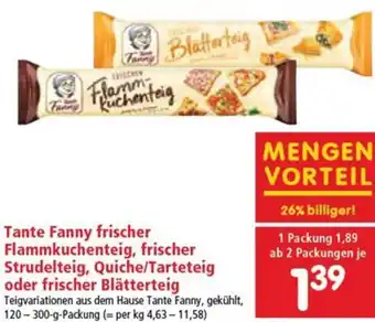 Interspar Restaurant Tante Fanny frischer Flammkuchenteig, frischer Strudelteig, Quiche/Tarteteig oder frischer Blätterteig 120-300 g Angebot