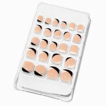 Claire's Black & white asymmetrical french tip square press on vegan faux nail set - 24 pack Angebot