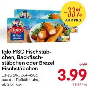 MPreis Iglo MSC Fischstäbchen, Backfischstäbchen oder Brezel Fischtäbchen 364-450g Angebot