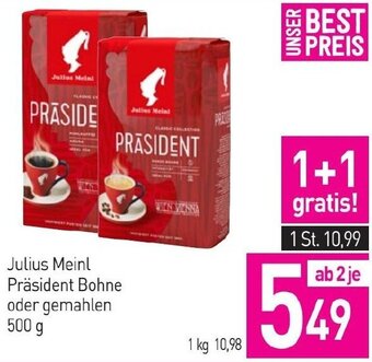 Sutterlüty Julius Meinl Präsident Bohne oder gemahlen 500 g Angebot