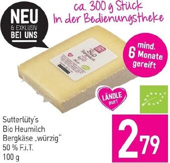 Sutterlüty Sutterlüty's Bio Heumilch Bergkäse Würzig 50% F.i.T. 100 g Angebot