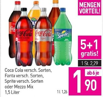 Sutterlüty Coca Cola versch. Sorten, Fanta versch. Sorten, Sprite versch. Sorten oder Mezzo Mix 1,5 Liter Angebot
