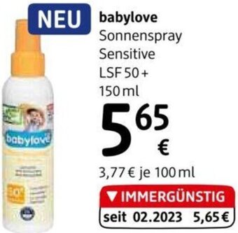 dm Babylove Sonnenspray Sensitive LSF 50+ 150 ml Angebot