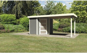 Hornbach Gartenhaus karibu anvik 3 inkl. anbaudach 3 m 468x217 cm terragrau Angebot