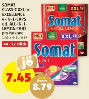 PENNY Somat Classic XXL od. Excellence 4-in-1-Caps od. All-in-1 Lemon-Tabs 40-72 Stk. Angebot