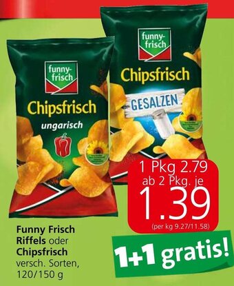 Spar Funny Frisch Riffels oder Chipsfrisch 120/150 g Angebot